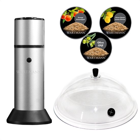Wartmann Rookset - Rookpistool Zilver - Rookstolp - Rookmot - Citroen - Olijf - Sinaasappel - Complete Set - Eenvoudig Schoon - Voor Koud Roken van Gerechten en Drankjes van Merkloos
