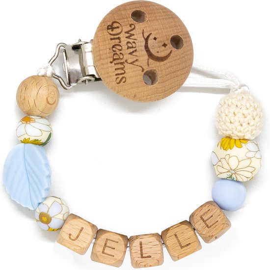 Wavy Dreams - Speenkoord met naam - Jongen - Kraamcadeau - Blauw Pastel - Speenketting met naam- Model Jelle van Wavy Dreams