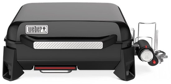Weber Slate Plancha - 43 cm Bakplaat - Gasbarbecue - 1 Brander - Zwart - Verstelbare poten - Deksel voor bescherming - Bereikt tot 260 °C - Porselein geëmailleerde bakplaat met anti-aanbaklaag van Weber
