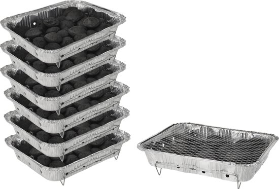 Wegwerp Barbecue met Houtskool - 6 Stuks - Instant BBQ voor Buiten, Camping of Picknick - Inclusief Rooster - Barbecue Accessoires - Houtskool BBQ - BBQ Kopen van BuitenGemak
