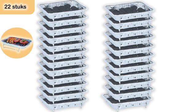 Wegwerp BBQ 22 stuks – Direct Klaar voor Gebruik met 600g Houtskool – Instant Barbecue voor Camping, Strand en Picknick van Perel