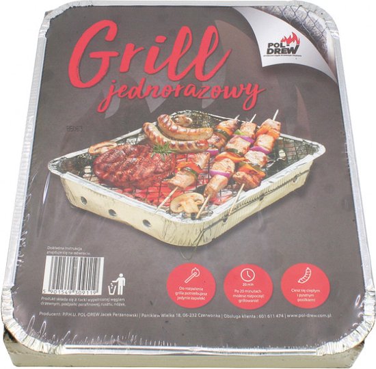 Wegwerp BBQ Grill 500g 27x22x5cm met houtskool ideaal voor een picnic, op de camping.... van Merkloos