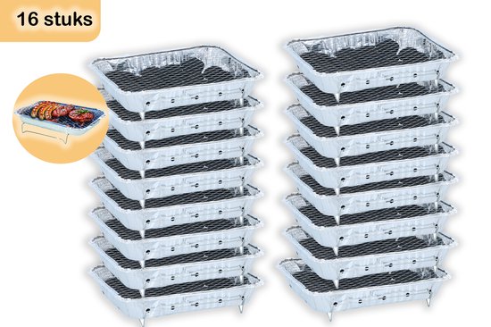 Wegwerpbarbecue 16 stuks – Instant BBQ met 600g Houtskool – Gebruiksklare Barbecue voor Camping, Park en Strand van Merkloos