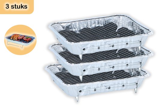 Wegwerpbarbecue 3 stuks - Instant BBQ met 600g Houtskool - Gebruiksklaar voor Camping, Vakantie en Picknick van The Windmill