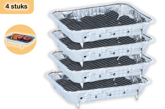 Wegwerpbarbecue 4 stuks – Instant BBQ met 600g Houtskool – Gebruiksklare Barbecue voor Camping, Picknick en Strand van Vaggan