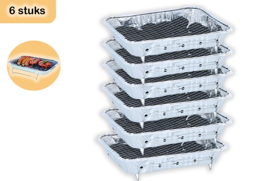 Wegwerpbarbecue 6 stuks – Instant BBQ met 600g Houtskool – Gebruiksklaar voor Camping, Picknick en Strand van Merkloos