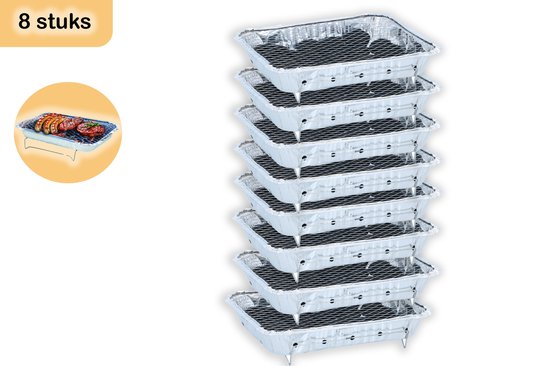 Wegwerpbarbecue 8 stuks - Instant BBQ met 600g Houtskool - Gebruiksklare Barbecue voor Camping, Park en Picknick van Merkloos