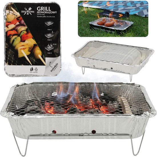 Wegwerpbarbecue met briketten, voor op reis of een picknick 31x24x5 cm van Merkloos