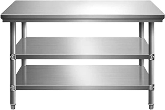 Werkbank RVS - Buitenkeuken Tafel - Voedselbereiding Buiten - Drielaags Opslagontwerp - 31x19x31 inch - Zilver