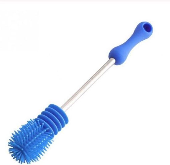 WiseGoods - Siliconen Fles Borstel - Babyfles Borstel - Flessenborstel - Baby Fles Reiniger - Tuitenwisser - Lang - Blauw van WiseGoods