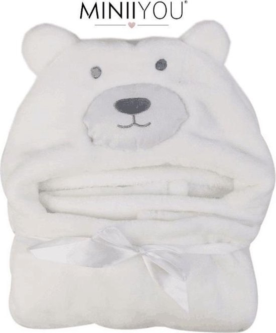 Witte Beer Baby Badcape met Capuchon - Wikkeldeken - Fleece Deken - Kraamcadeau van Witt