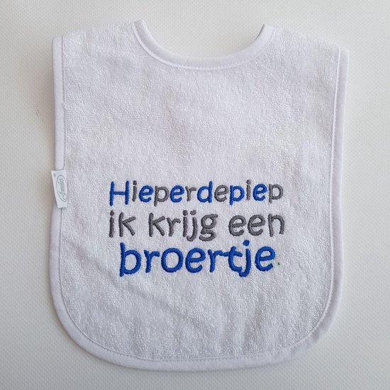 Witte slab met "Hieperdepiep ik krijg een broertje" van Witt