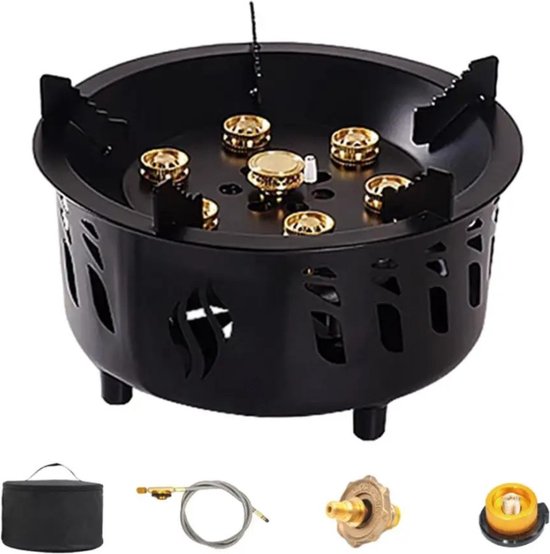 Wokbrander - Kookbrander - Wok Brander - 7 Sterktes - Met Slang en Regelaar - Propaan/Gas - Voor Buiten - Zwart van Buccan