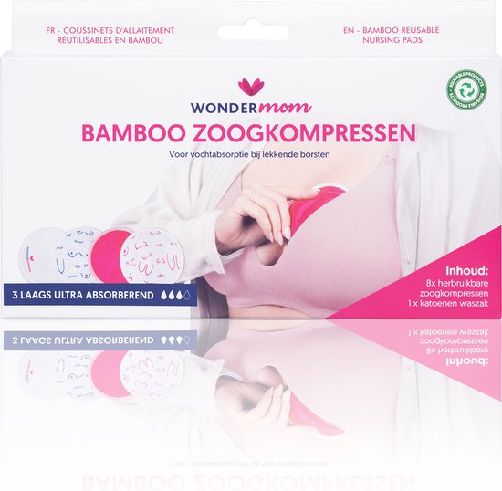 Wondermom Bamboo wasbare Zoogkompressen (8 stuks) van Carriwell