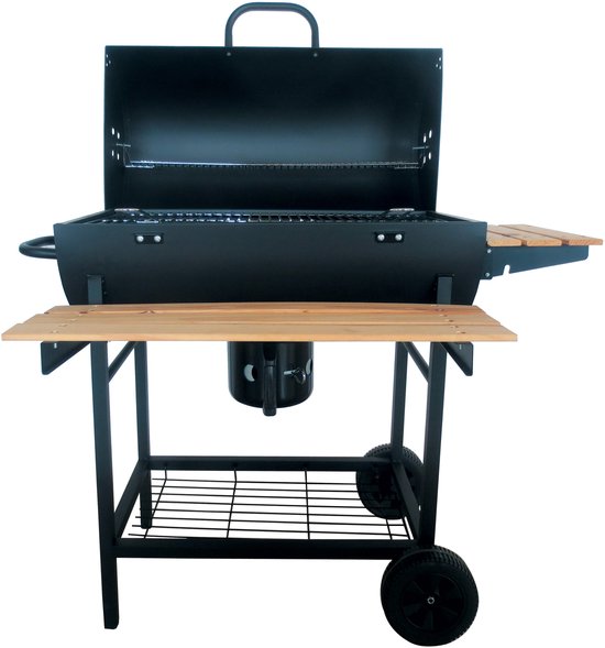 XXL Houtskoolbarbecue op Wielen – Met Deksel, Thermometer & 3 Verstelbare Roosters – Ruim Grilloppervlak – Incl. Zijtafels & Aslade – Smoker Barbecue - Ideaal voor de Tuin van Merkloos