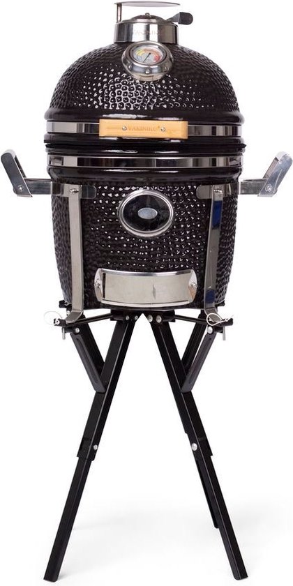 Yakiniku - BBQ Kamado 13 InchCompact met Draagbaar Onderstel - Keramiek - Zwart van Yakiniku