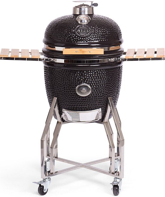 Yakiniku - BBQ Kamado 19 Inch Large met Onderstel en Zijtafels Pro Set - Keramiek - Zwart
