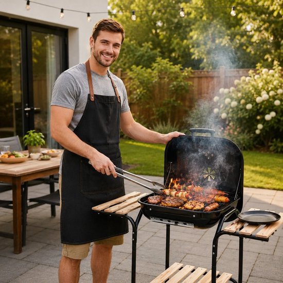 Yolo-deals - Houtskoolbarbecue - M- Op wielen - Zwart