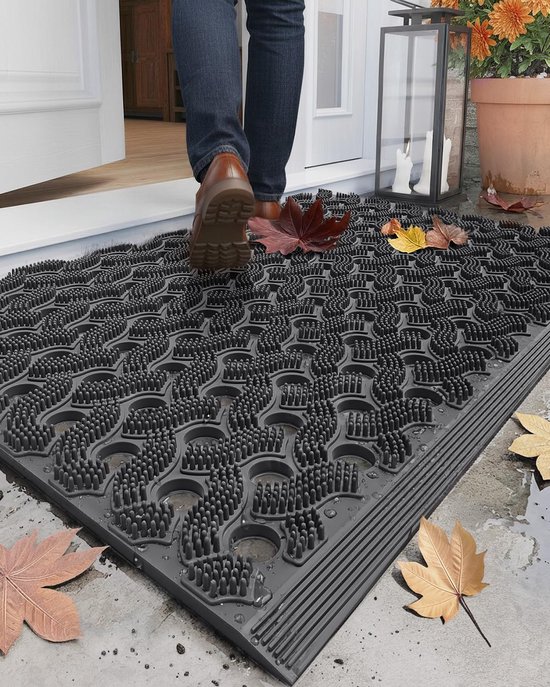 Zero Odor All TPE voordeurmat, buiten, zwaar belastbare entreedeurmat, milieuvriendelijk, geen onderhoud, slipbestendige buitenmat voor voordeur, terras, garage, 43 x 75 cm, grijs