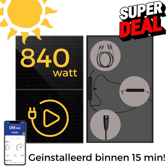 Zonnepanelen met Stekker - Zonnepanelen Compleet Pakket - Plug & Play - inclusief omvormer - 840 watt - Fullblack van Ecoplex Energy
