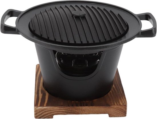 Zwarte Hibachi Rookloze Houtskoolgrill Aluminiumlegering Houten Frame - Eenvoudige Montage Draagbare Yakiniku Grill Barbecue van Merkloos